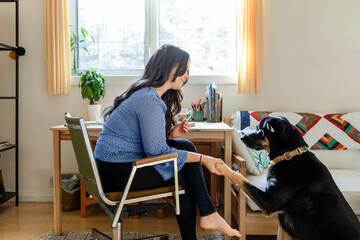 Taking A Break And Giving Dog A Treat