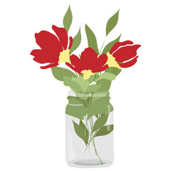 Vector Jar with Red Flowers on Transparent Background
