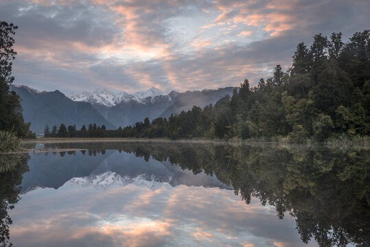 Lake Matheson at sunrise.  South Island New Zealand