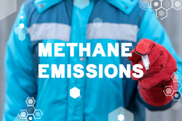 Concept of methane emissions. CH4 gas pollution. - obrazy, fototapety, plakaty