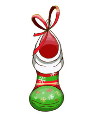 christmas boot with red bow Christmas boot with a white edge, a green toe and snowflakes, with a red bow on a white background