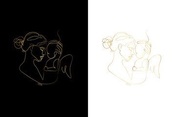 Mother Holding a Baby Print, Set Printable Nursery Gold Line Art, Mother and Baby Wall Line Art, Minimal Line Art, Mother and Child Line Drawing