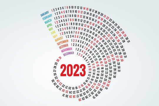 Round Calendar Planner for 2023. Calendar template for 2022. Stationery Design Print Template. Week Starts on Sunday.