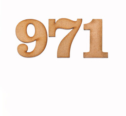 Number 971 - Piece of wood isolated on white background