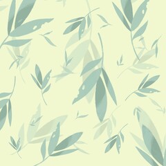 yellow background with the image of green leaves. Pattern