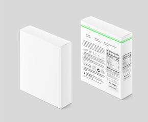 Universal blank cardboard box mockup. Vector illustration, ready and simple to use for your design. Front and rear side. EPS10.	