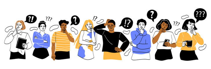 Set of Portraits of thoughtful people