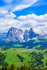 Seiser Alm or Alpe di Siusi - beautiful mountain scenery at Dolomites Alps - Trentino Alto Adige,...