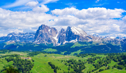 Seiser Alm or Alpe di Siusi - beautiful mountain scenery at Dolomites Alps - Trentino Alto Adige,...