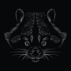 The Vector logo raccoon for T-shirt design or outwear.  Hunting style raccoon background.