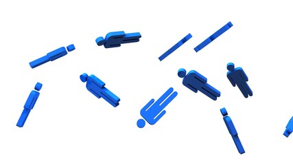 Blue human shaped objects on white background.
3D illustration for background.