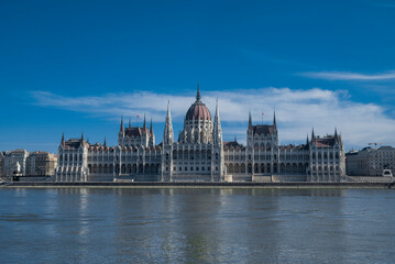 Fototapeta na wymiar view of the facade of the parliament building of budapest hungary at sunset