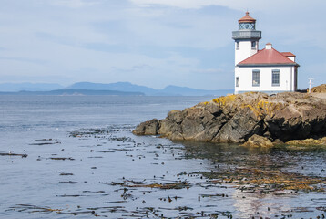 Lime Kiln Lighthouse on San Juan Island. Whale Watch Park. Washington State.