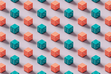 pattern of gambling dice in pastel colors. 3d render