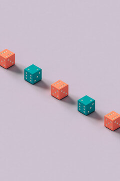 a row of colorful gambling dice. 