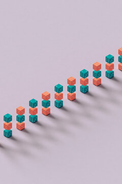 a row of piled gambling dice. 3d render