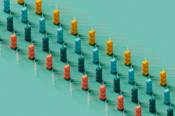 Abstract composition with curved wires and cubes