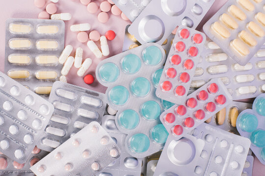 Different sorts of pills in a blister package 