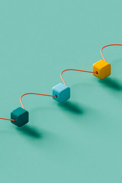 Connection concept with colorful cubes and wires
