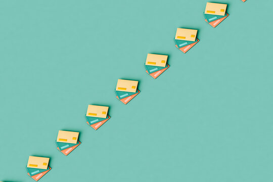 a row of colorful credit cards on a blue background