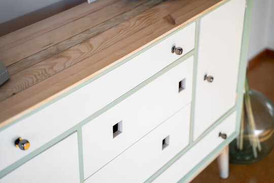 Detail of scandinavian chest of drawers 