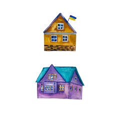 Collection of watercolor cute toy houses