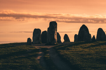 Ale Stones (Ales stenar) Is a megalithic monument of 59 large boulders and is 67 meters long. This landmark is located in Kåseberga, Sweden