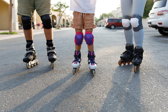 Family on roller blades