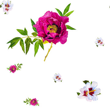 Seamless pattern with pions on  a white background from Ukraine.  Watercolor illustration