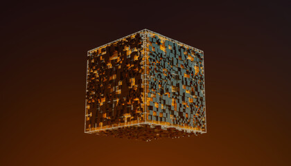 Technology orange cubes particles
