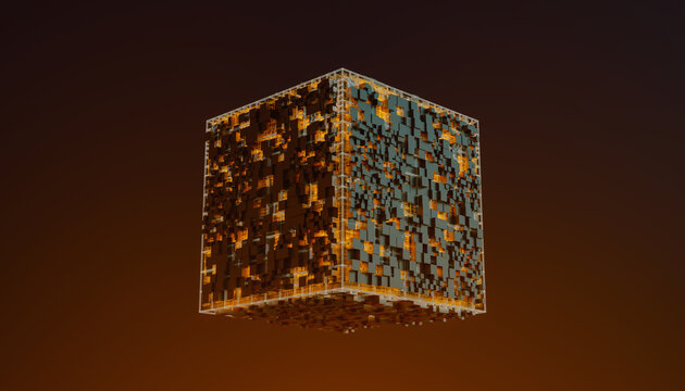 Technology orange cubes particles