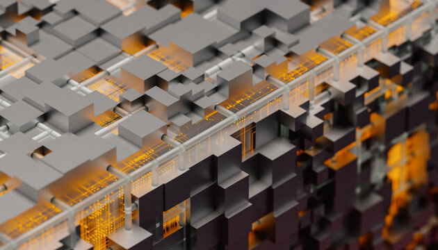 Technology orange cubes particles