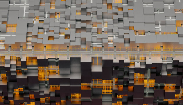 Technology orange cubes particles