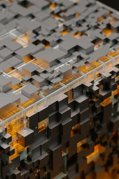 Technology orange cubes particles