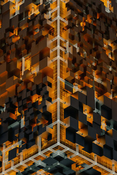 Technology orange cubes particles