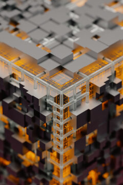 Technology orange cubes particles