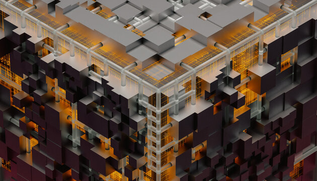 Technology orange cubes particles