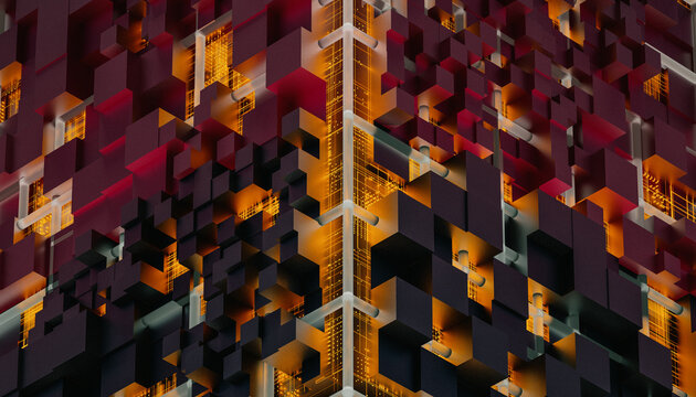 Technology orange cubes particles