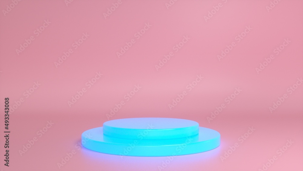 Poster glow blue podium and abstract pink background. blank showcase mockup with empty round stage. abstrac