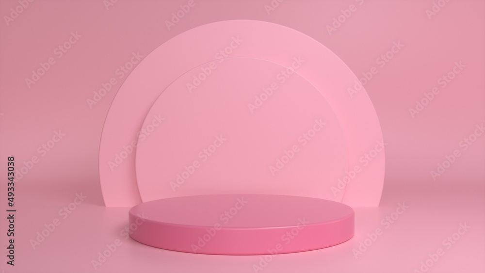 Poster pink podium, pedestal on a pink background. blank showcase mockup with empty round stage. abstract g