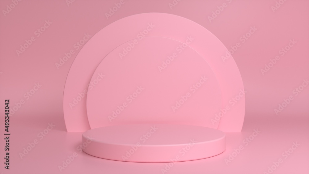 Poster pink podium, pedestal on a pink background. blank showcase mockup with empty round stage. abstract g