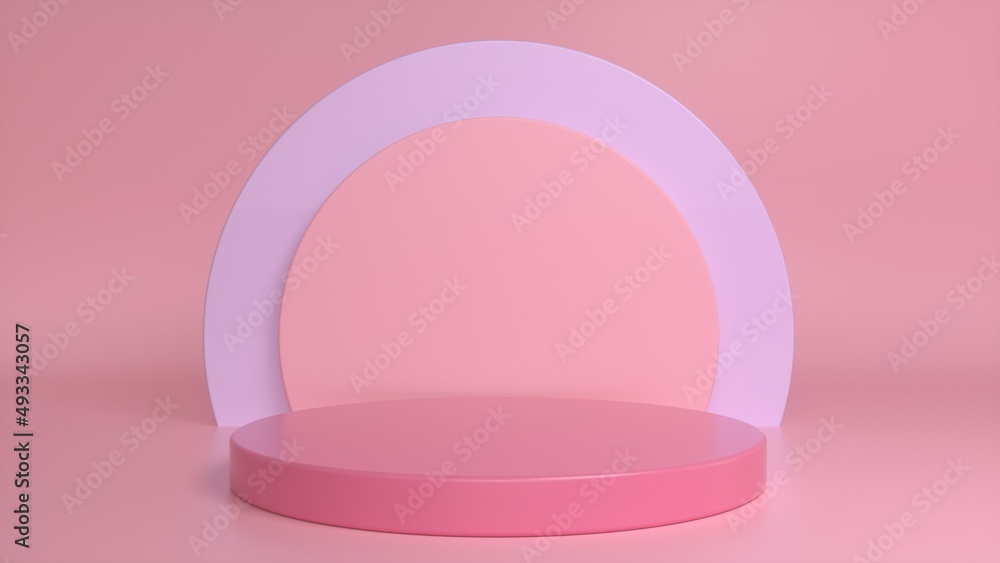 Poster pink podium, pedestal on a pink purple background. blank showcase mockup with empty round stage. abs