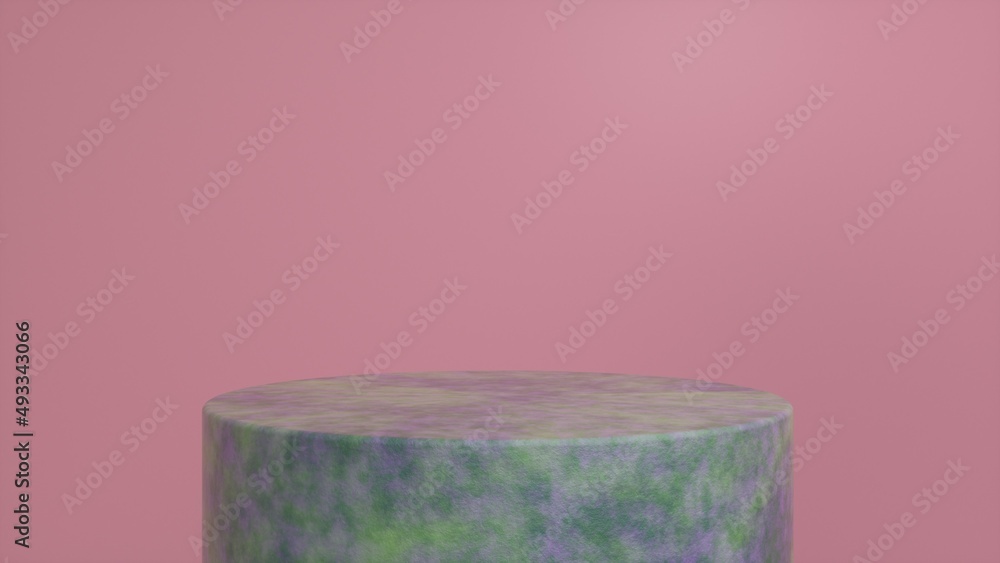 Poster stone podium, pedestal on a pink background. blank showcase mockup with empty round stage. abstract 