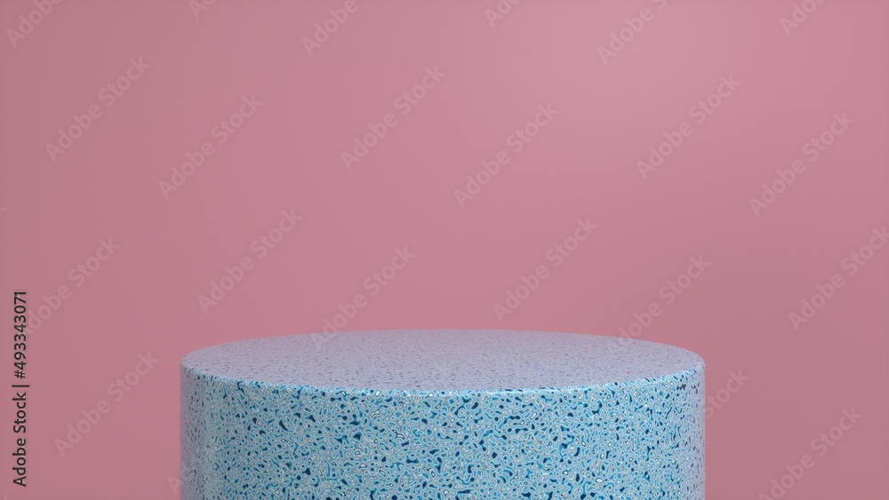 Poster marble glossy podium, pedestal on a pink background. blank showcase mockup with empty round stage. a