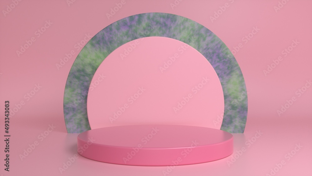 Poster pink podium, pedestal on a pink stone background. blank showcase mockup with empty round stage. abst