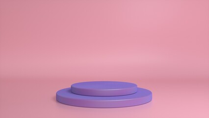 Purple podium and minimal abstract pink background. Blank showcase mockup with empty round stage. Abstract geometry shape background. Stage for advertising product display with copy space. 3d render