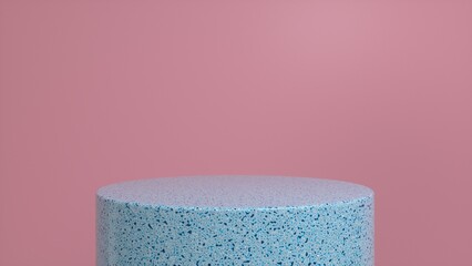 Marble glossy podium, pedestal on a pink background. Blank showcase mockup with empty round stage. Abstract geometry shape background. Stage for advertising product display with copy space. 3d render