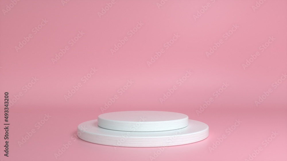 Poster white glossy podium, pedestal on pink background. blank showcase mockup with empty round stage. abst