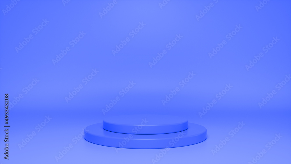 Poster blue glossy podium, pedestal on blue background. blank showcase mockup with empty round stage. abstr