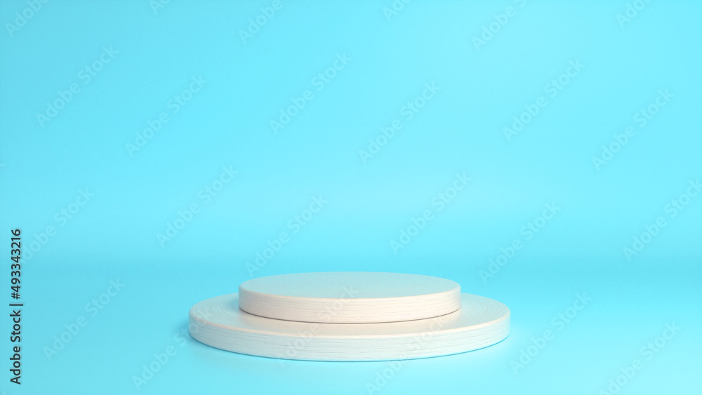 Poster white glossy podium, pedestal on blue background. blank showcase mockup with empty round stage. abst